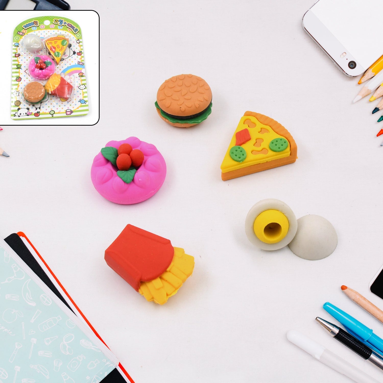3D Food-Shaped Colorful Eraser Set – Cute Novelty Mini Erasers for Kids (5 Pc Set) 3D Food-Shaped Colorful Eraser Set – Cute Novelty Mini Erasers for Kids (5 Pc Set)